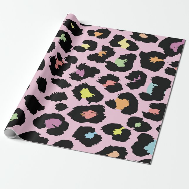 exotic colourful wild leopard design hand drawn fa wrapping paper (Unrolled)