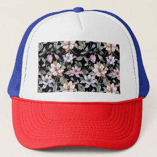 Exotic Columbine: Black Floral Watercolor. Trucker Hat