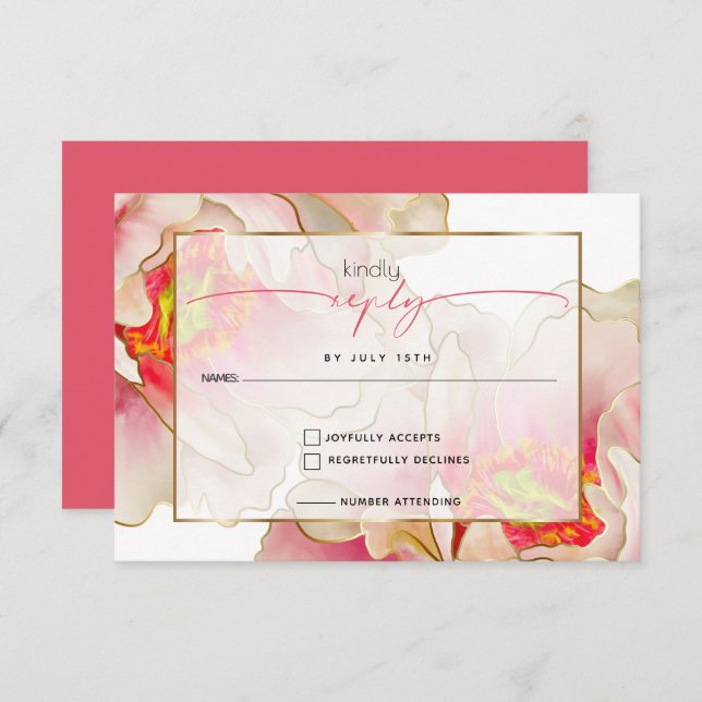Exotic Coral Rose Peony  RSVP Card (Front/Back)