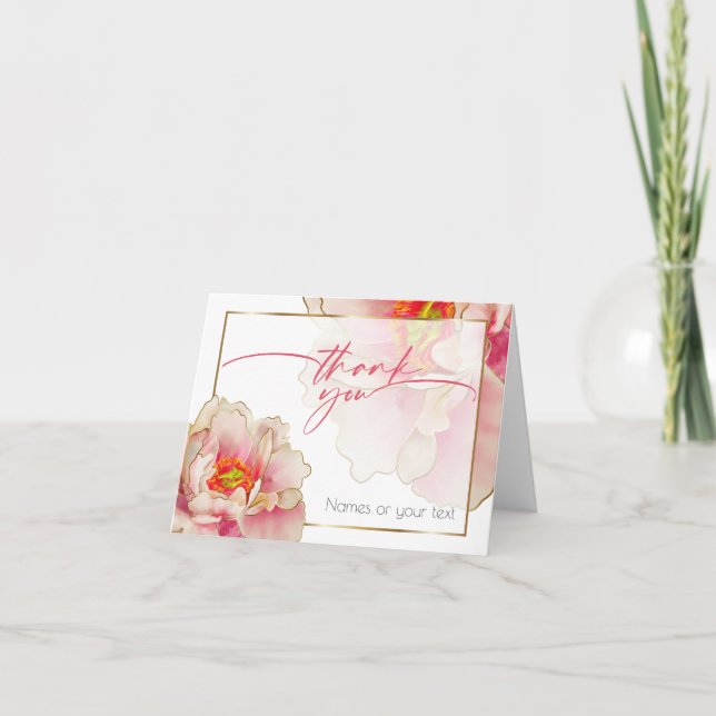 Exotic Coral Rose Peony  Thank You Card (Front)