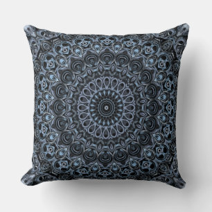 Exotic Dark Blue Mandala Pattern Throw Pillow