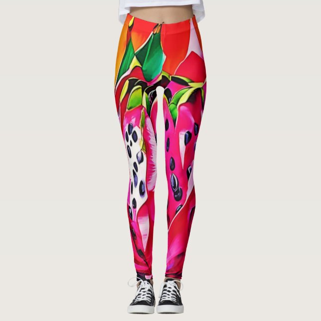 Exotic Dragon Fruit Bloom Leggings (Front)