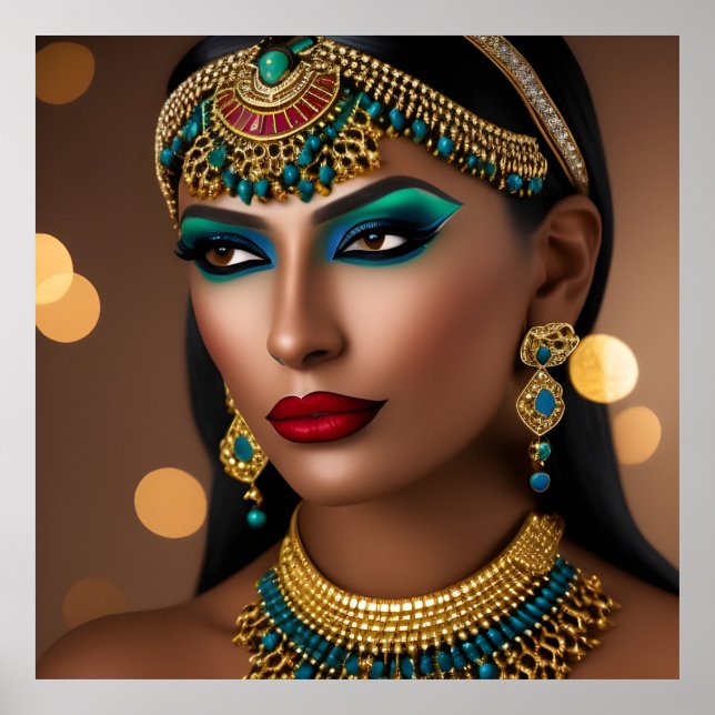 Exotic Egyptian gold green blue jewel woman Poster (Front)
