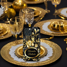 Exotic Elegant Floral Rich Gold Black