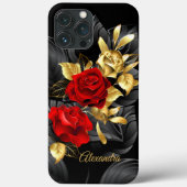 Exotic Elegant Red Rose Floral Rich Gold Black Case-Mate iPhone Case (Back)