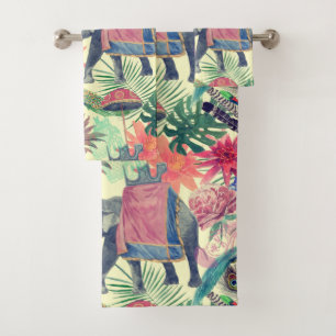 Exotic Elephant Peacock Pretty Bath Towel Set