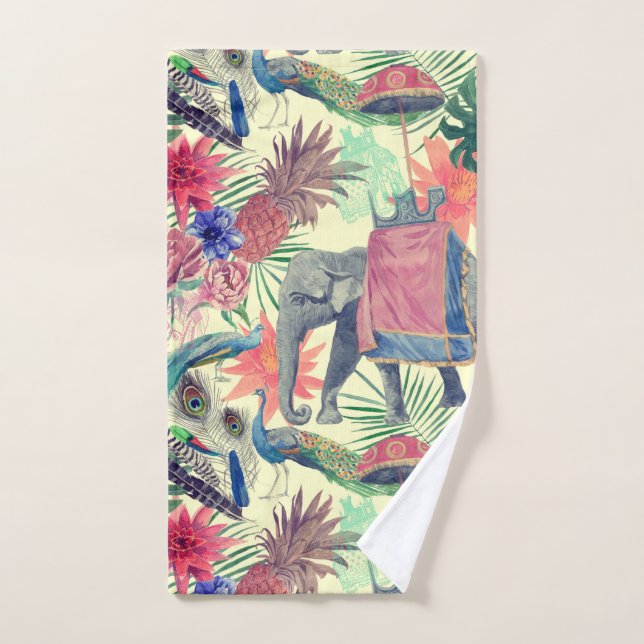 Exotic Elephant Peacock Pretty Hand Towel (Hand Towel)
