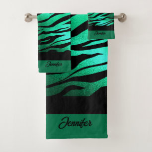Exotic Emerald Green Animal Print Bath Towel Set