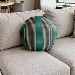 Exotic Faux Snake Leather Linear Stripe Turquoise Round Pillow