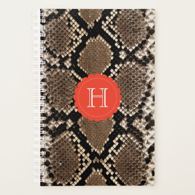 Exotic Faux Snake Skin Pattern Monogram Planner (Front)