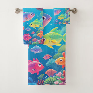 Exotic Fish in Deep Blue Ocean: Sea Life Bath Towel Set