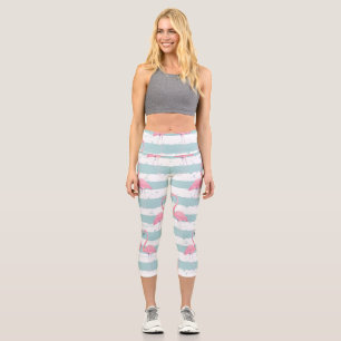 Exotic Flamingo Striped Background Pattern Capri Leggings