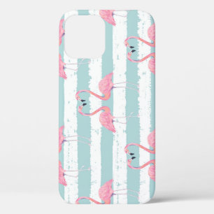 Exotic Flamingo Striped Background Pattern iPhone 12 Case