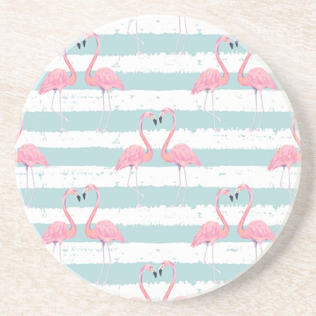Exotic Flamingo Striped Background Pattern Coaster (Front)