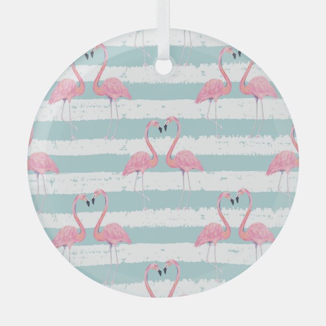 Exotic Flamingo Striped Background Pattern Glass Ornament (Front)