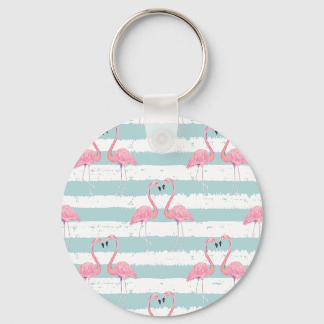 Exotic Flamingo Striped Background Pattern Keychain (Front)