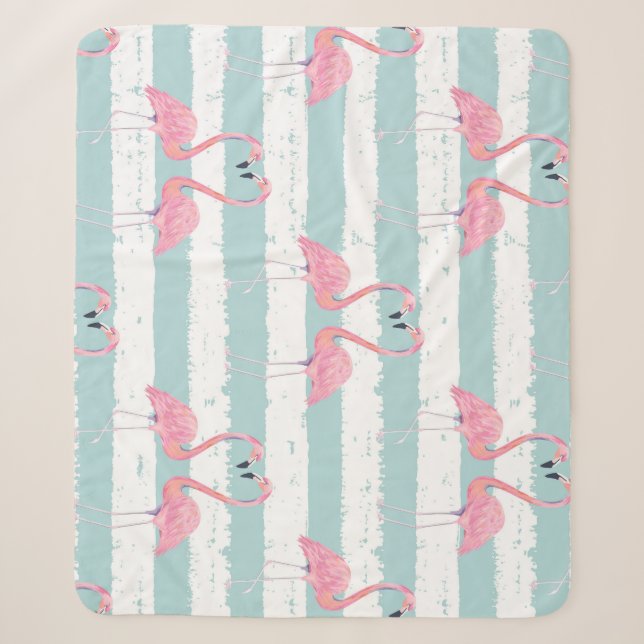Exotic Flamingo Striped Background Pattern Sherpa Blanket (Front)