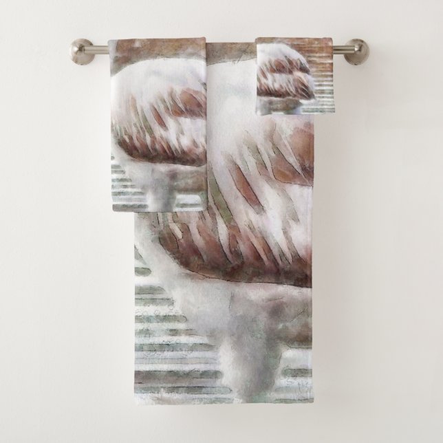 Exotic Flamingo Watercolor Bath Towel Set (Insitu)