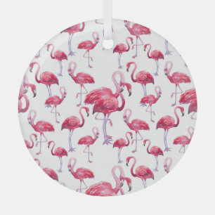 Exotic Flamingo Watercolor Bird Glass Ornament