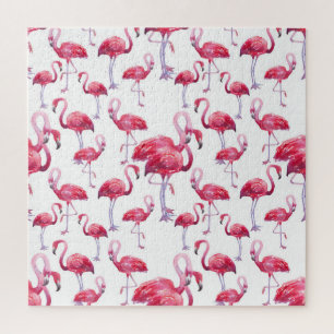 Exotic Flamingo Watercolor Bird Jigsaw Puzzle
