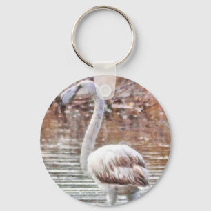Exotic Flamingo Watercolor Keychain