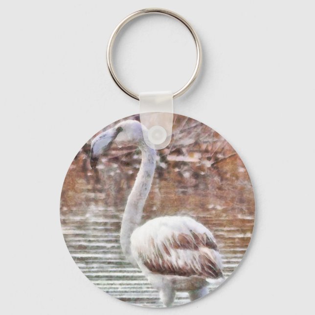 Exotic Flamingo Watercolor Keychain (Front)