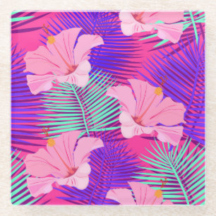 Exotic Flamingos: Tropical Pink Vintage. Glass Coaster
