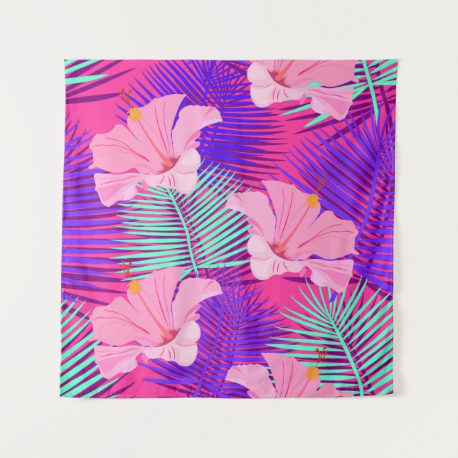 Exotic Flamingos: Tropical Pink Vintage. Tapestry (Front)