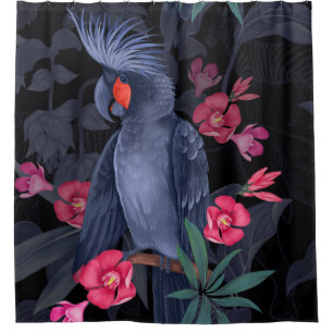 Exotic Floral Black Parrot: Tropical Nature