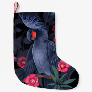 Exotic Floral Black Parrot: Tropical Nature Small Christmas Stocking