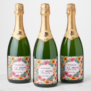 Exotic Floral Hawaiian Bridal Shower Sparkling Wine Label