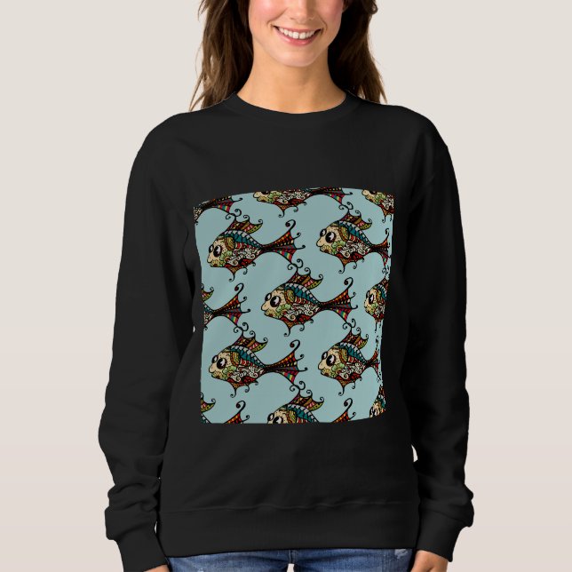 Exotic Floral Multicolor Fishes Seamless Pattern O Sweatshirt (Front)