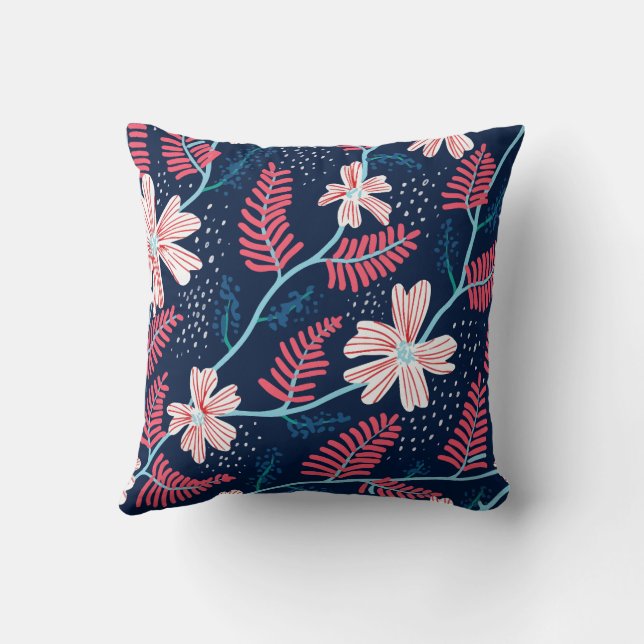 Exotic Floral Wild Throw Pillow (Back)
