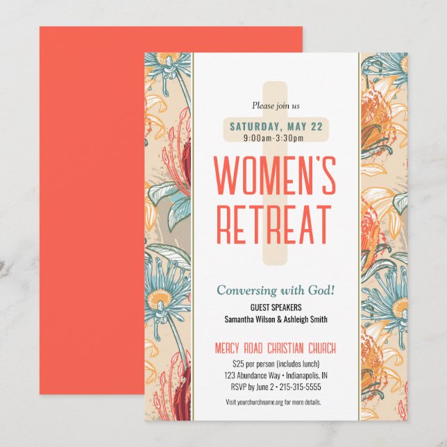 Exotic Floral Women's Church Retraite Invitation (Devant / Derrière)