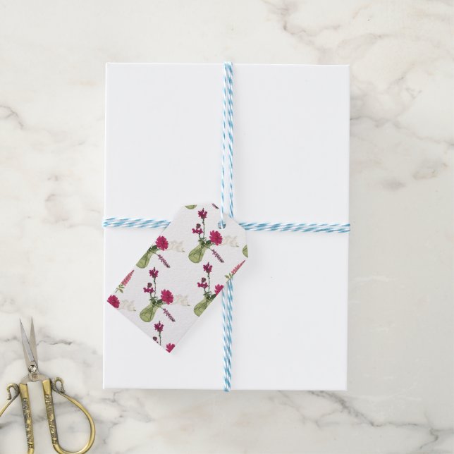 Exotic flower arrangement in glass gift tags (With Twine)