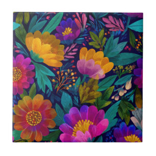 Exotic Flower Blossoms Bold& Elegant Chic Floral Tile