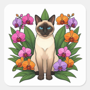 exotic flower siamese cat stickers