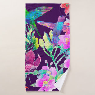 Exotic flowers and birds bath towel