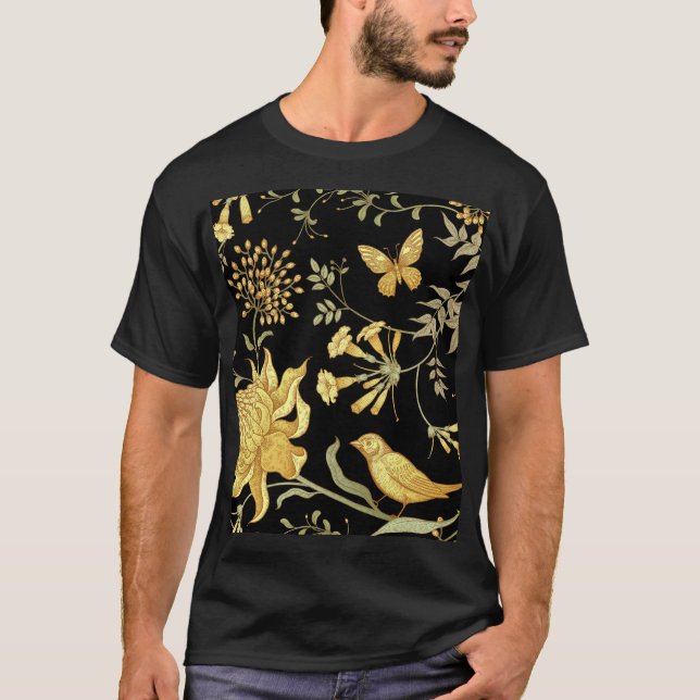 Exotic Flowers Birds Vintage Pattern T-Shirt (Front)
