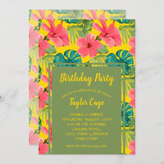 Exotic Flowers Birthday Party Invitations (Front/Back)