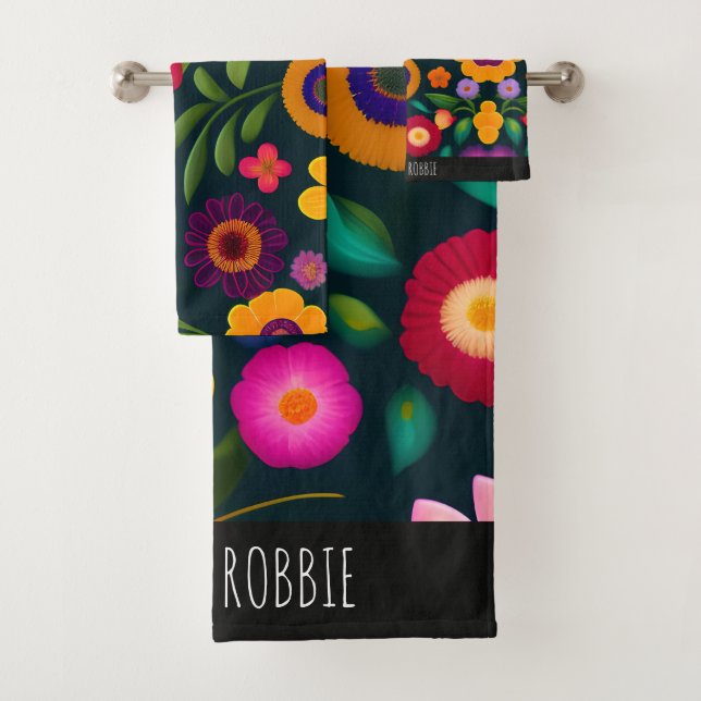 Exotic Flowers Colourful Pattern Bath Towel Set (Insitu)