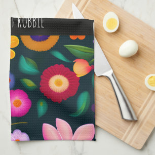 Exotic Flowers Colourful Pattern Kitchen Towel