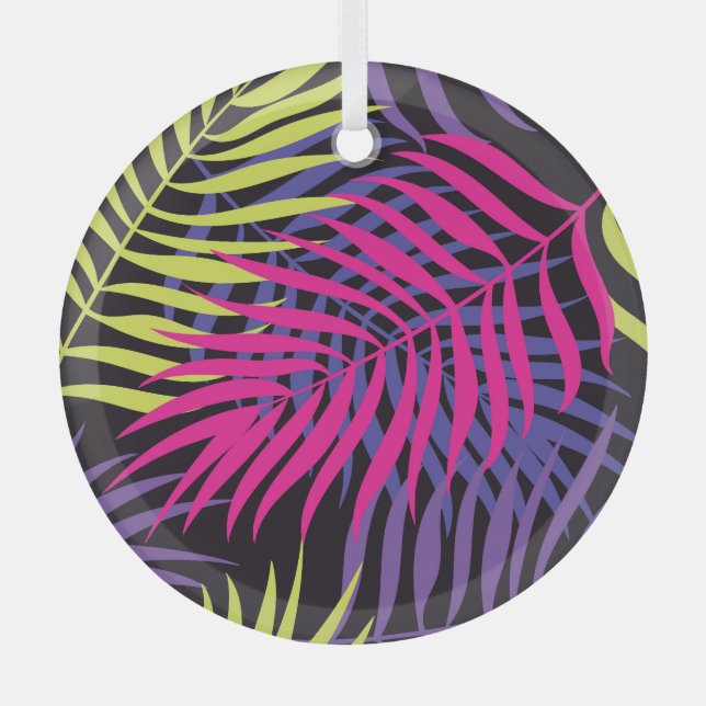 Exotic Flowers: Jungle Pattern Escape Glass Ornament (Front)