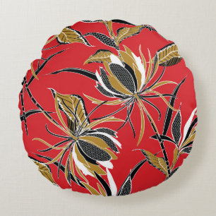 Exotic Flowers: Polka Dot Vintage Round Pillow
