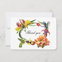 Exotic flowers thank you. humming bird wedding