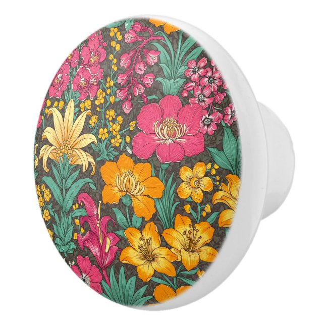 Exotic Flowers, Tropical Jungle, Morris Floral Art Ceramic Knob (Right)