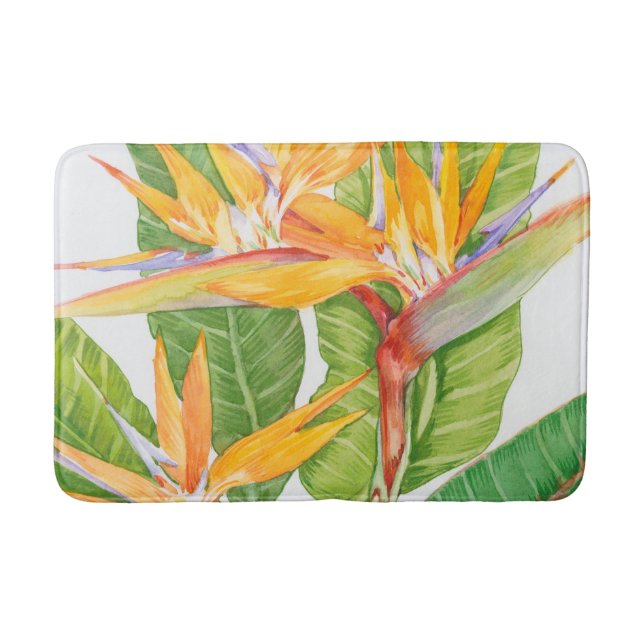 Exotic Flowers Watercolor Bath Mat (Front)