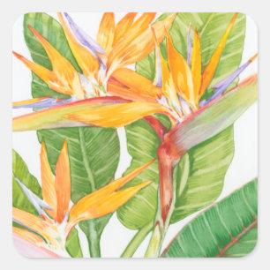 Exotic Flowers Watercolor Square Sticker