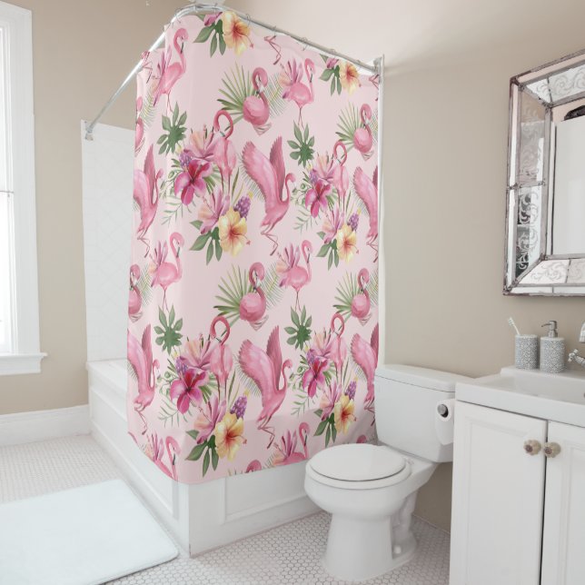 Exotic Flying Flamingo And Flowers (In Situ)