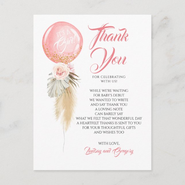 Exotic Foliage Floral Balloon Garland Thank You Postcard (Front)